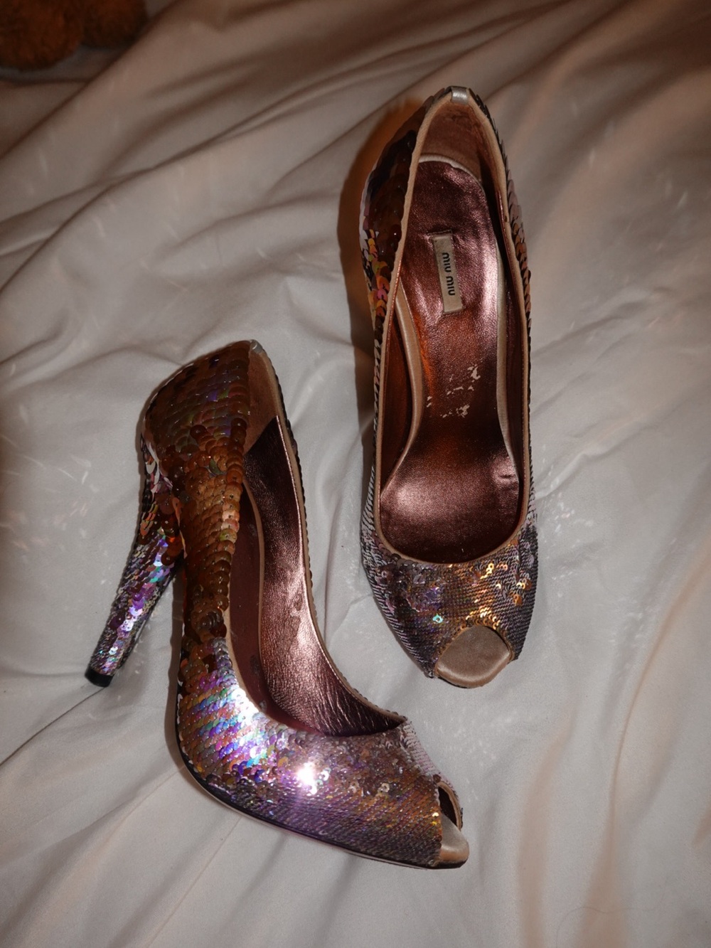 Miu Miu Sequin Peep-Toe Heels
